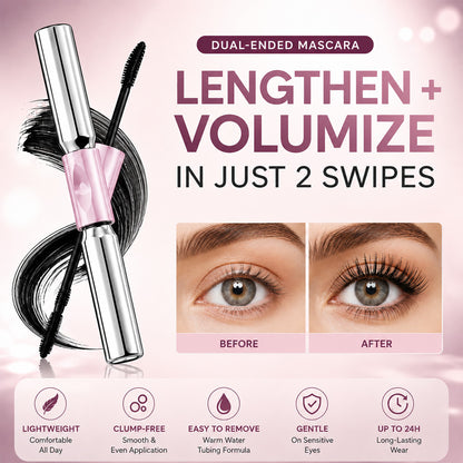 ✨🤩Dual-Ended Waterproof Mascara for Volume, Length & Curl 👁️— Clump-Free Fuller, Longer Lashes in 2 Easy Steps