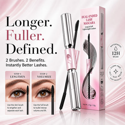 ✨🤩Dual-Ended Waterproof Mascara for Volume, Length & Curl 👁️— Clump-Free Fuller, Longer Lashes in 2 Easy Steps