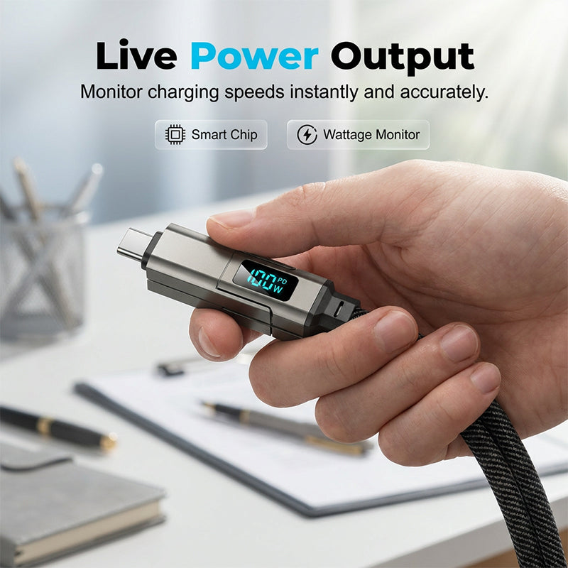 🔋4-in-1 Digital Display Keychain Charging Cable