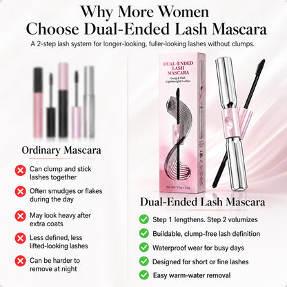 ✨🤩Dual-Ended Waterproof Mascara for Volume, Length & Curl 👁️— Clump-Free Fuller, Longer Lashes in 2 Easy Steps