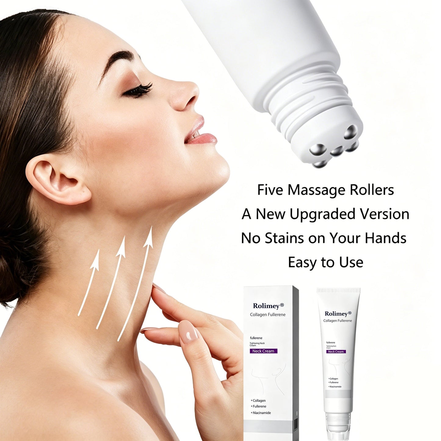 Rolimey® Neck Firming Roller Cream 🪄| Collagen & Hyaluronic Acid Anti-Ageing Cream for Wrinkles, Sagging Skin & Double Chin