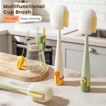 🧽🫧Multifunktionale 5-in-1 Flaschenbürste – Ideal zur Reinigung von Becherdeckeln & für Küchenarbeiten im Haushalt