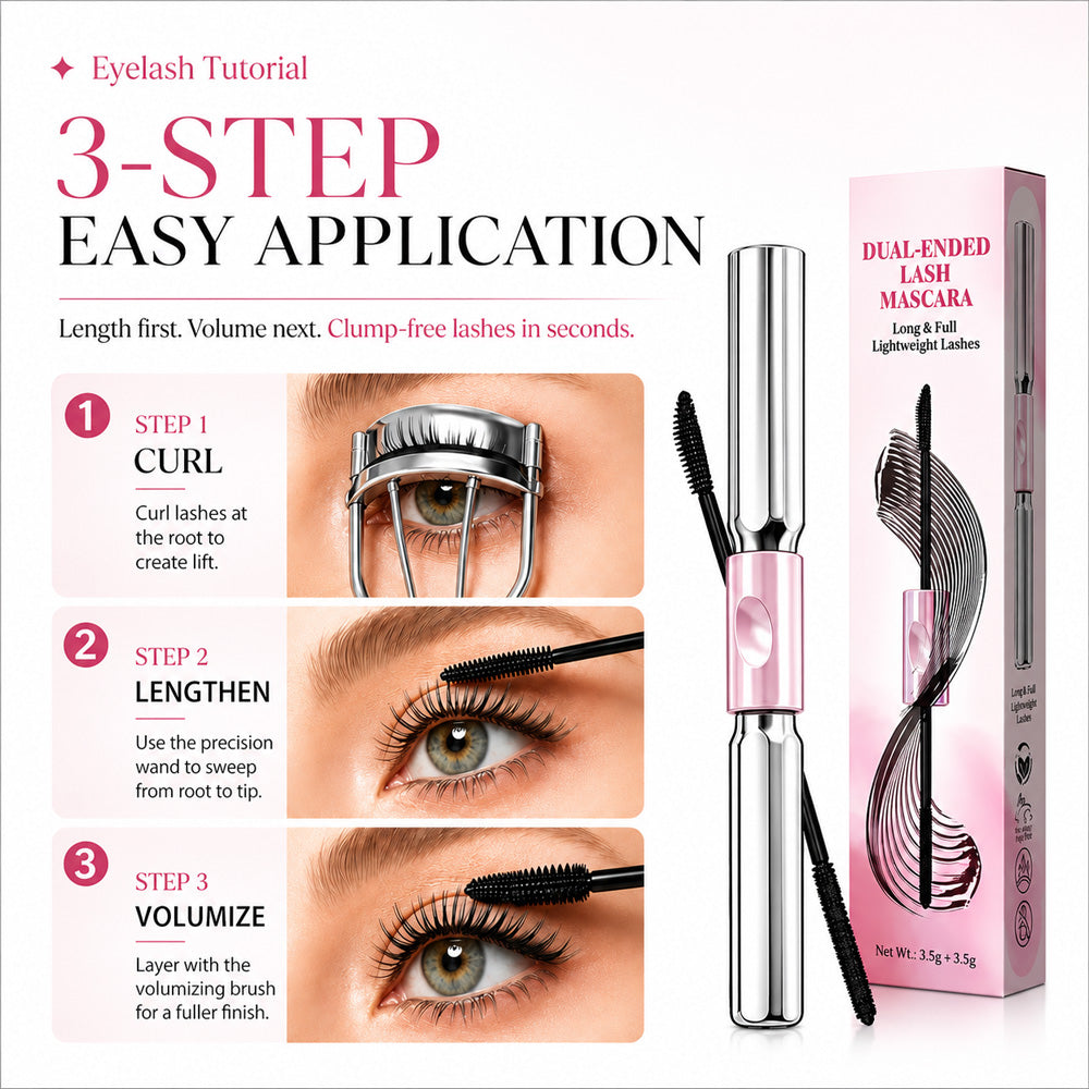 ✨🤩Dual-Ended Waterproof Mascara for Volume, Length & Curl 👁️— Clump-Free Fuller, Longer Lashes in 2 Easy Steps