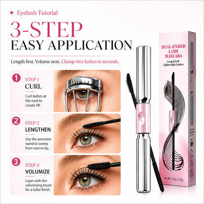 ✨🤩Dual-Ended Waterproof Mascara for Volume, Length & Curl 👁️— Clump-Free Fuller, Longer Lashes in 2 Easy Steps